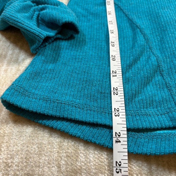 Kuhl Pullover Hoodie Women Size S Teal Ruched Sleeves Ribbed‎ Cowl Neck - Picture 7 of 11